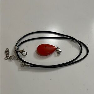 Red Teardrop Pendant Necklace on Black Cord